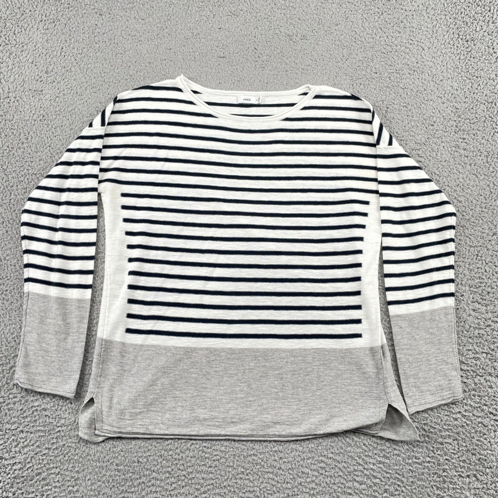 Vince Sweater Womens Medium White Striped Colorblock Long Sleeve Crew Neck Slit